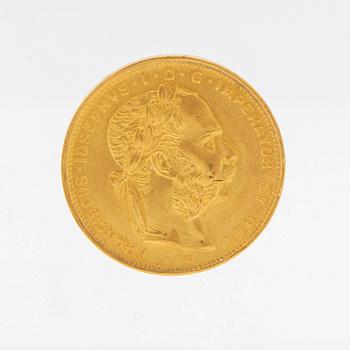 Gold coin 8 fl/20 fr, 1892 Austria/Hungary, Franz Joseph I.