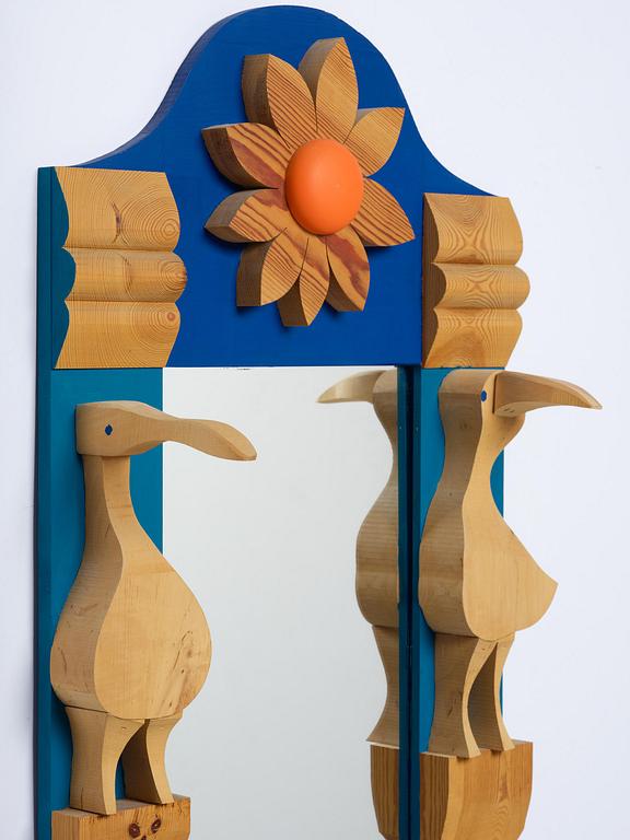 Erik Höglund, a wall mirror with two candle holders, Eriksmålaglas, Sweden, 1960s-70s.