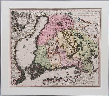 A MAP. Magni Ducatus Finlandiae. Matthäus Seutter, 1700s first half. Colored.