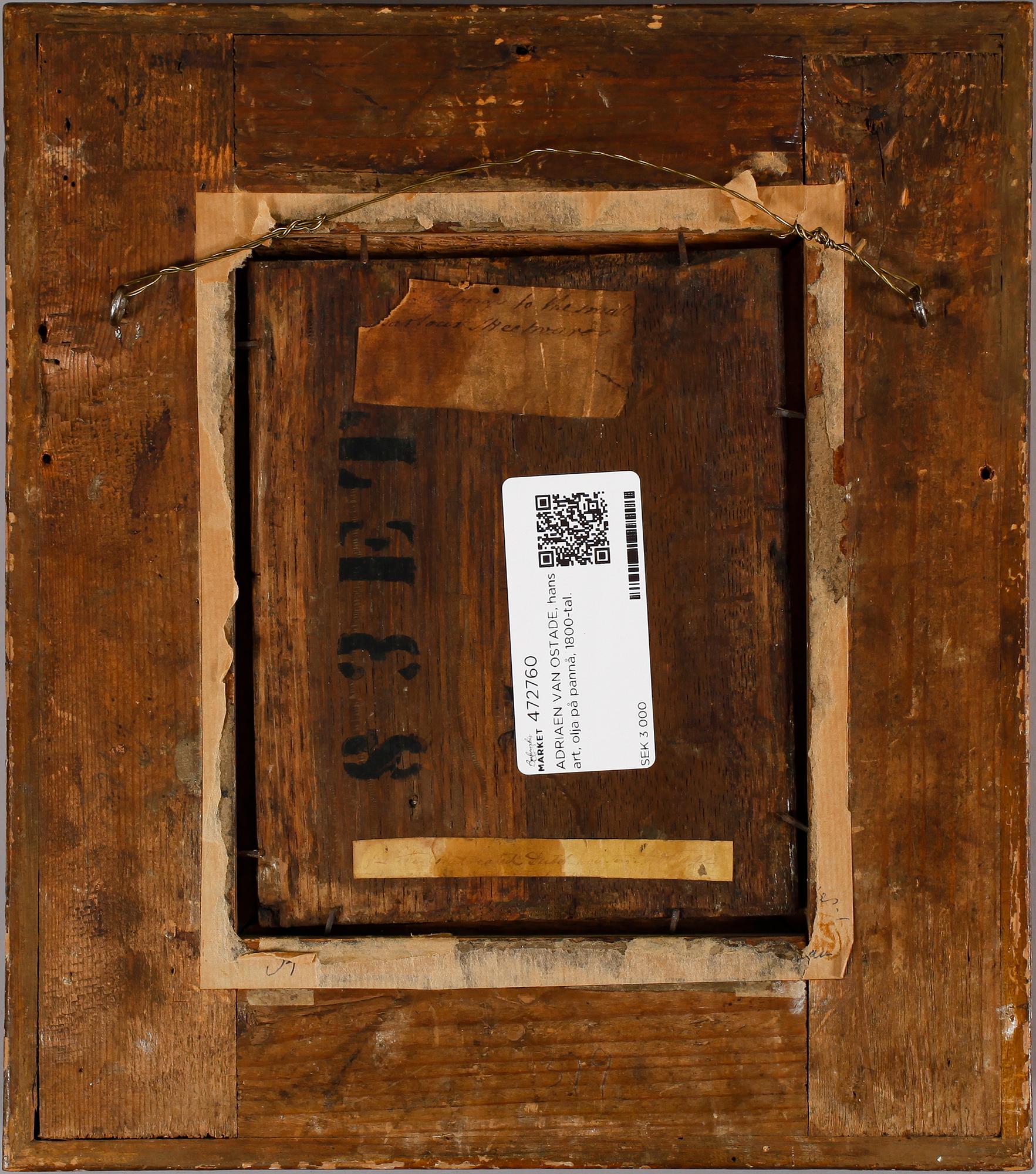 ADRIAEN VAN OSTADE, hans art, olja på pannå, 1800-tal.