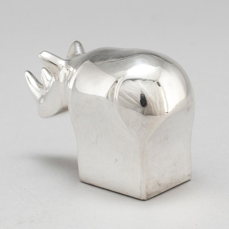 GUNNAR CYRÉN, a zinc silverplate rhinocerus sculpture by Dansk design Japan.