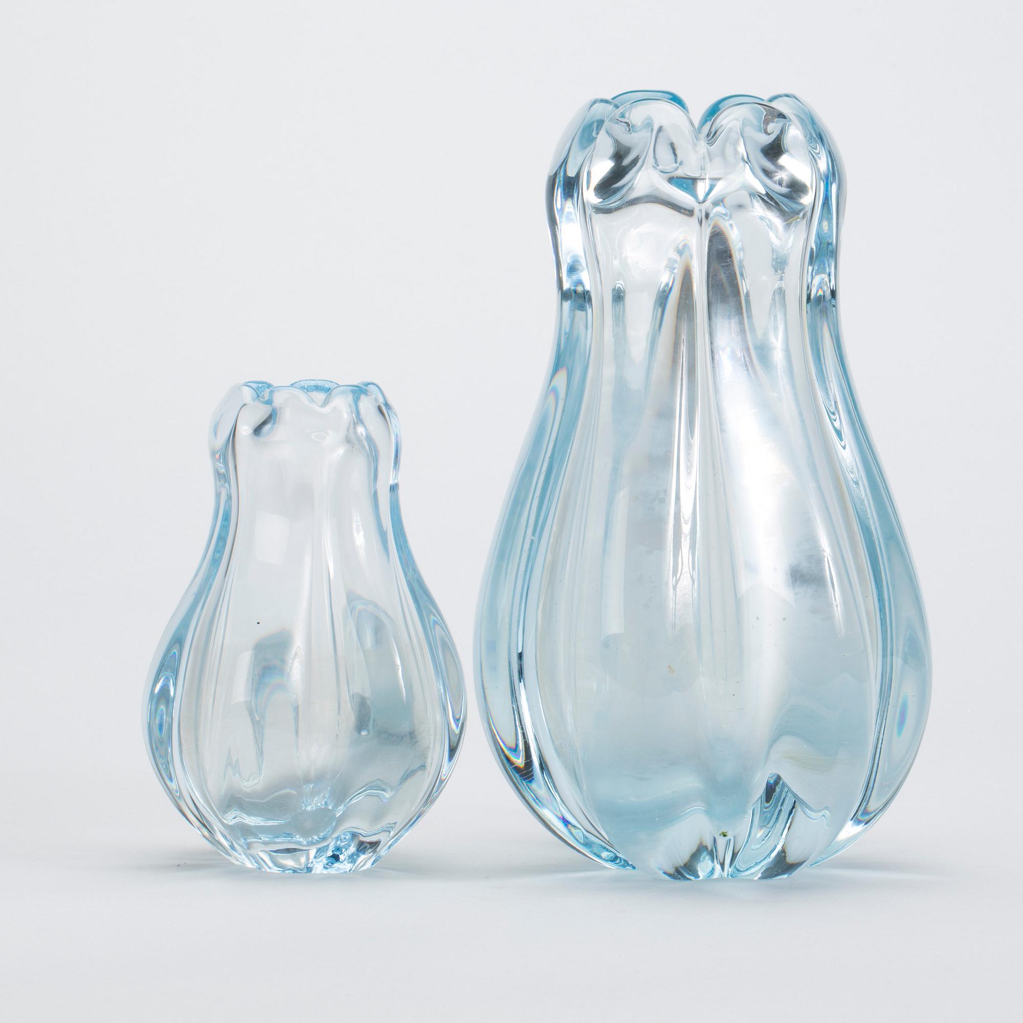VASER, 2 st, glas, "Stella Polaris", Vicke Lindstrand, Orrefors. 1900-talets mitt.