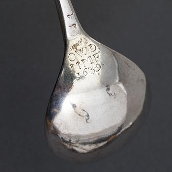 A Norweigian 17th century silver spoon, possibly, unidentified marks.