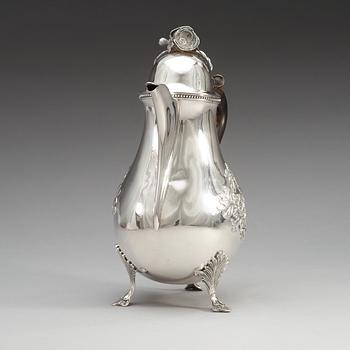 A Swedish 18th century silver coffee-pot, makers mark of  Olof Löfvander d.ä.:s widow, Luleå 1788.