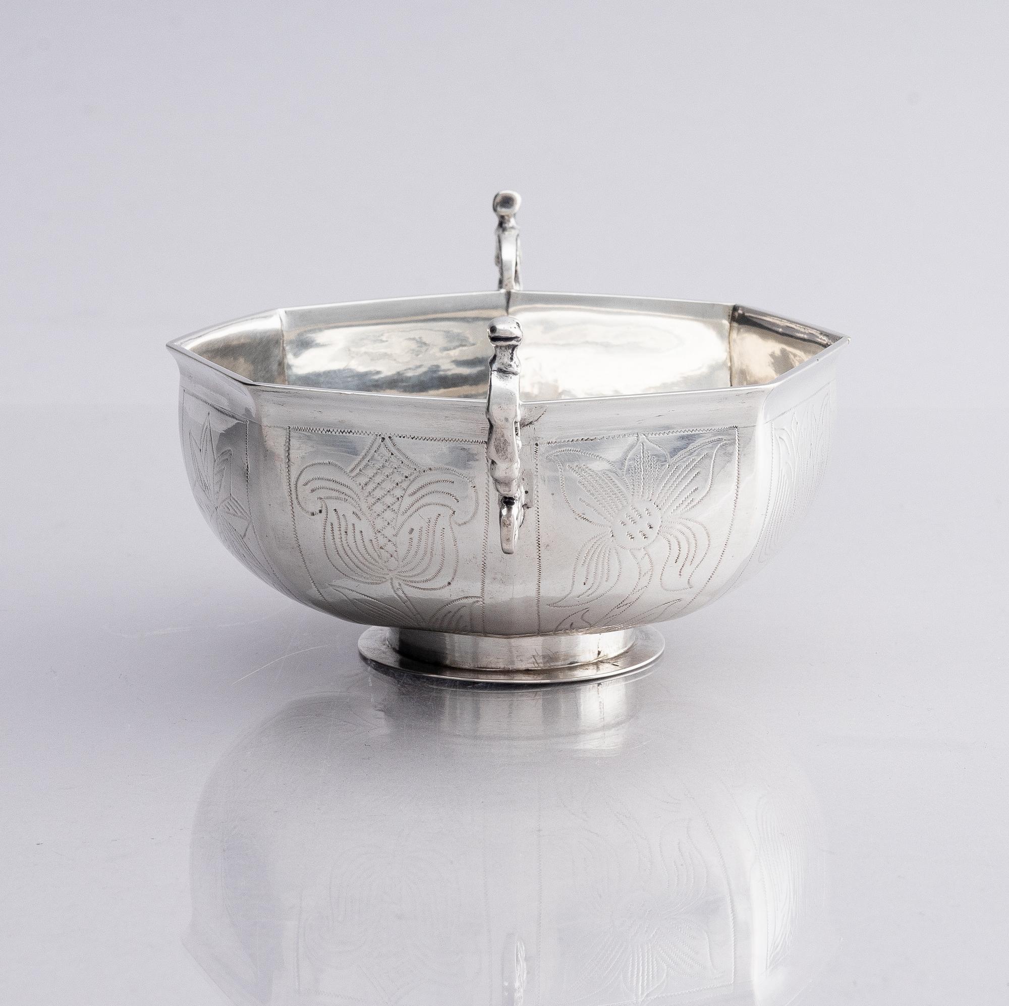 Hans Wiggman, brännvinsskål, silver, Kalmar 1750. Senbarock.