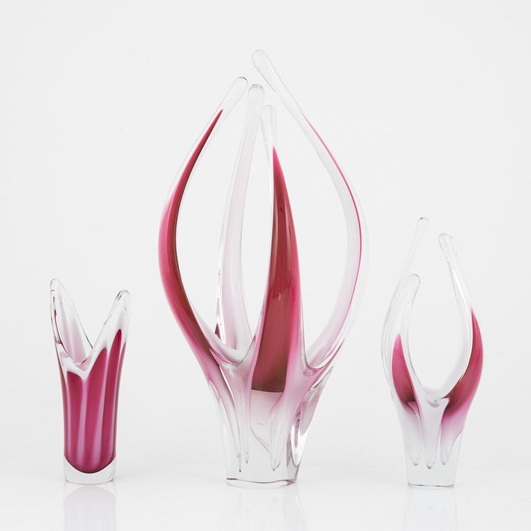 Paul Kedelv, a set of five 'Coquille' art glass for Flygfors.