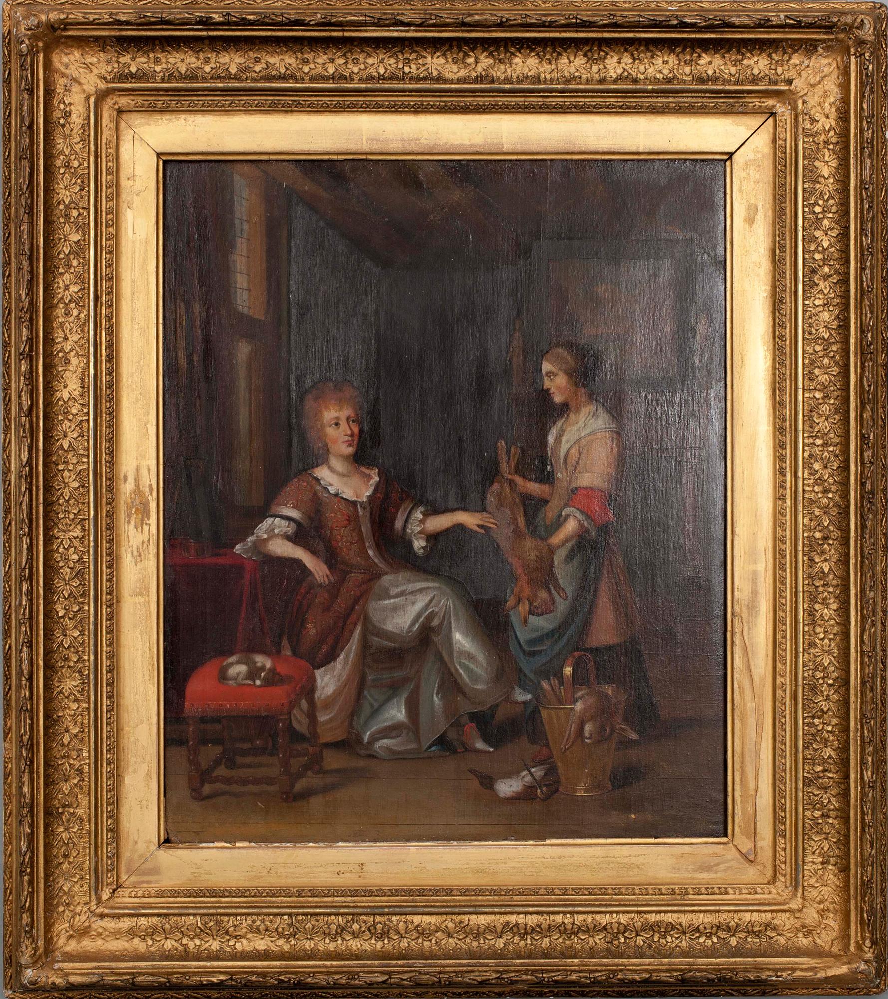 TUNTEMATON/OKÄND/ UNKNOWN, INTERIÖR, olja på pannå, sign. 1700/1800-tal.