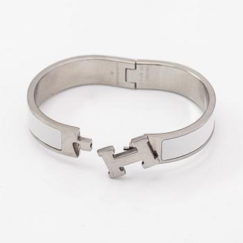 Hermès, armband, "Clic H PM", silverfärgad metall och vit emalj.
