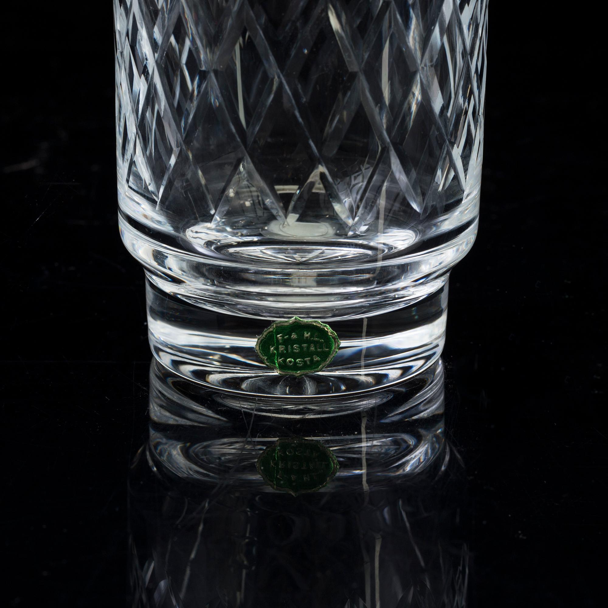 GLASSERVIS, 48 delar, Kosta, rutslipning, 1900-talets mitt.