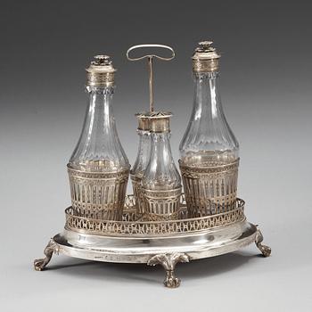 A Swedish 18th century silver cruet-set, makers mark of Pehr Zethelius, Stockholm 1795.