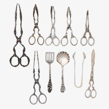 Serving utensils, 10 pcs, silver, including Otto Larsson, Landskrona 1920.
