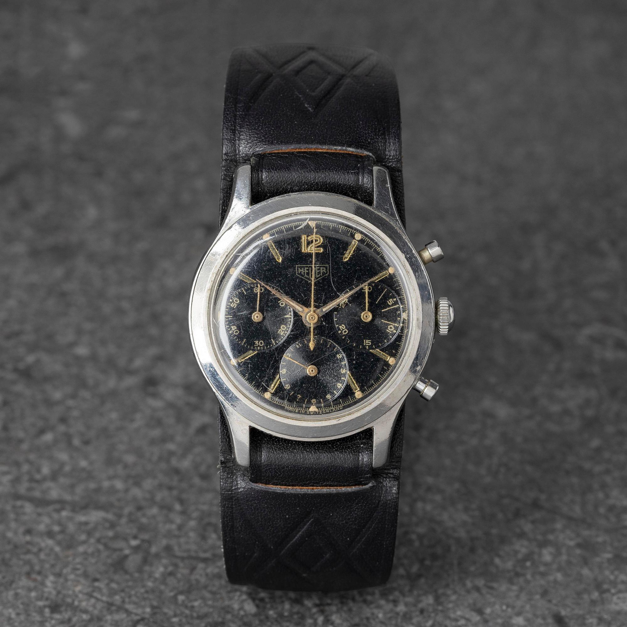 Heuer, "Pre-Carrera", "Gilt dial", chronograph, ca 1960.