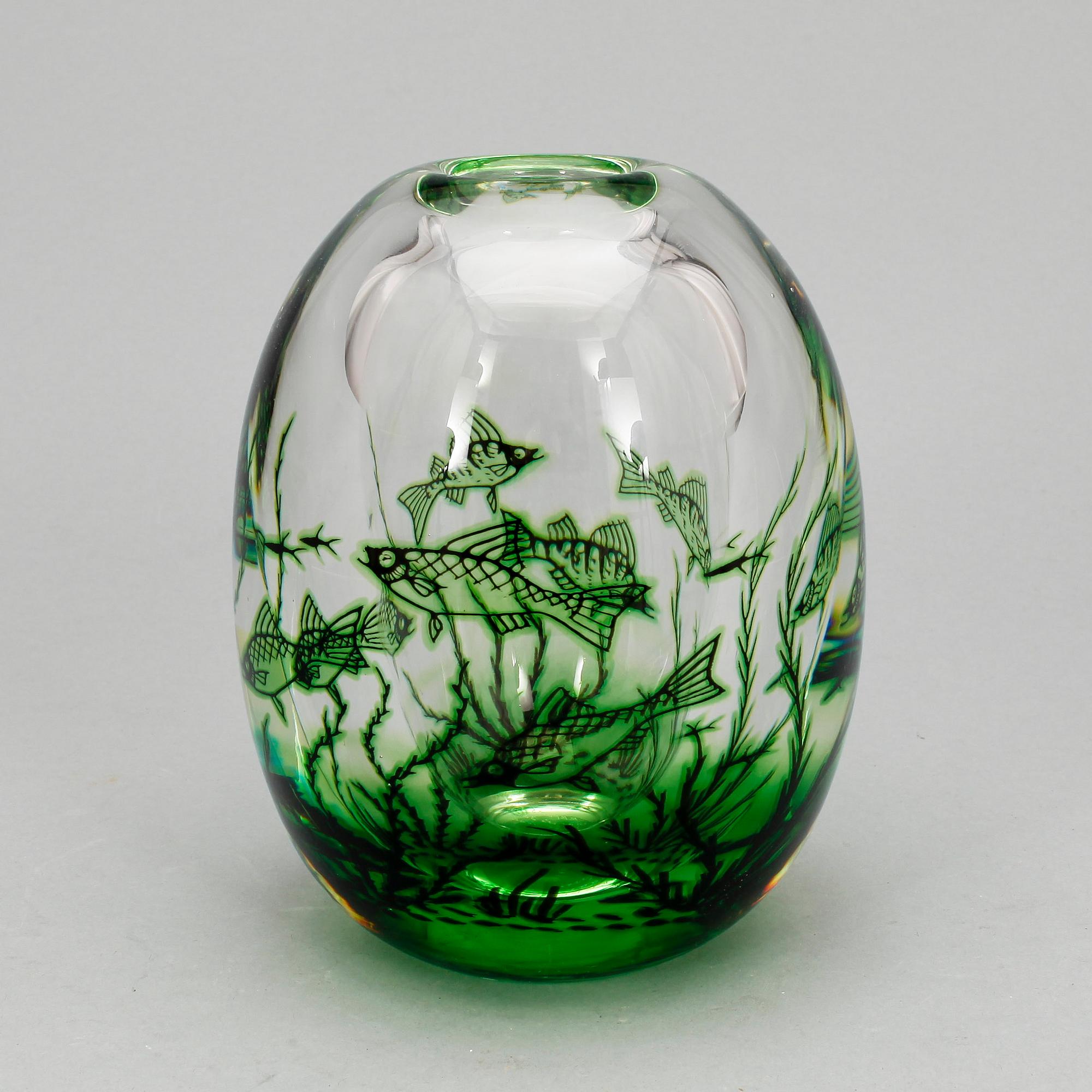 VAS, glas, fiskgraal, Edward Hald Orrefors, 1971.
