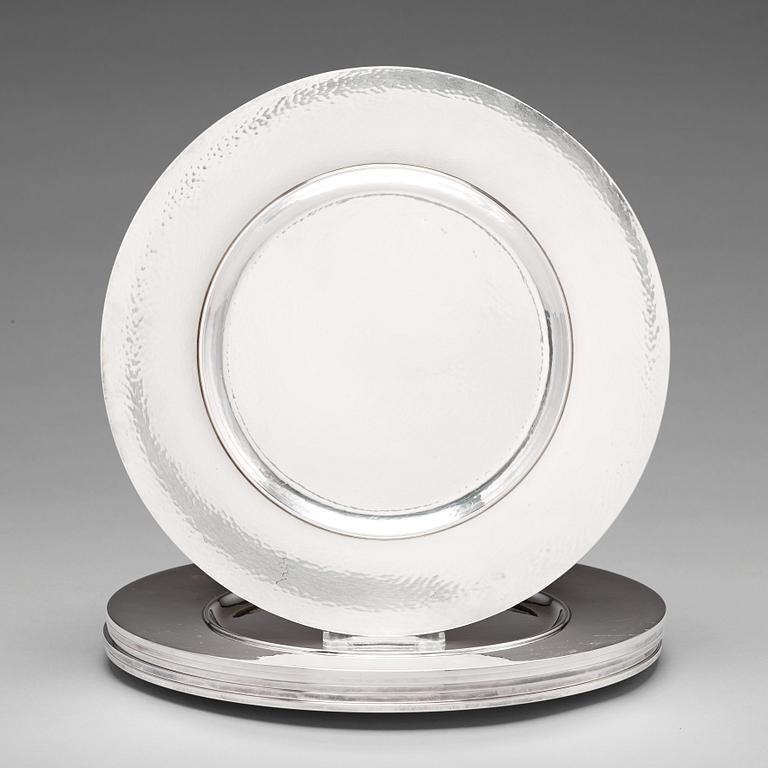 Johan Rohde, a set of six sterling plates, Georg Jensen, Copenhagen post 1945, design nr 587C.