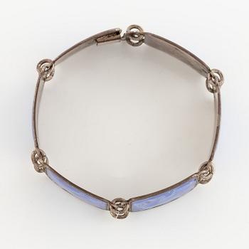 David Andersen, panel bracelet, sterling silver and blue enamel, Norway.