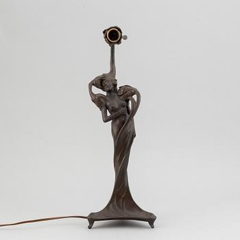 Alf Wallander, an Art Nouveau patinated bronze table lamp, AB Förenade konstgjuterierna, Stockholm 1898-1900.