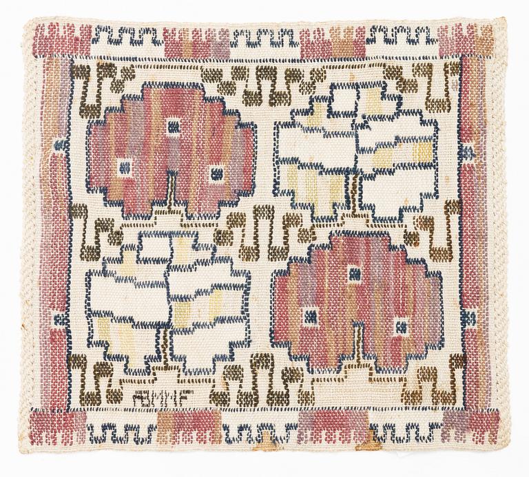 Märta Måås-Fjetterström, a textile, "Grodblad röd", flat weave, ca 42 x 38 cm, signed AB MMF.