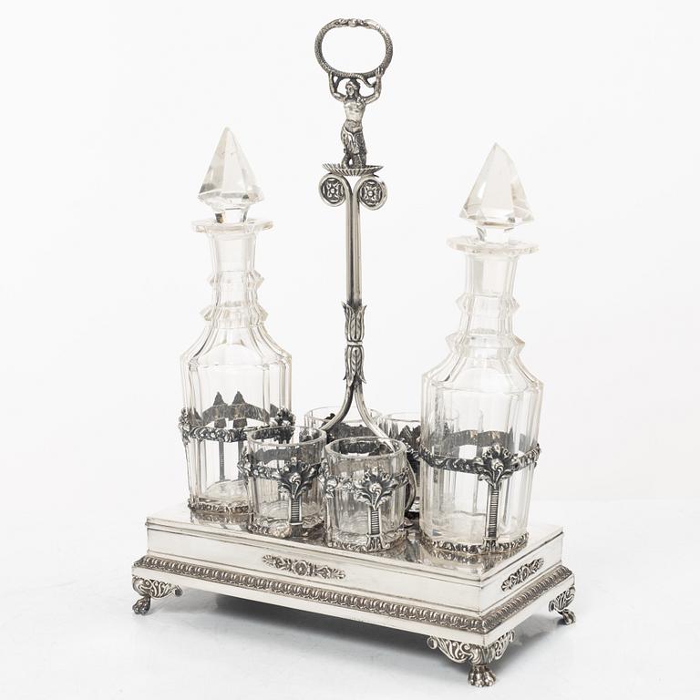 Adolf Zethelius, likörset, silver och glas, Stockholm 1821.