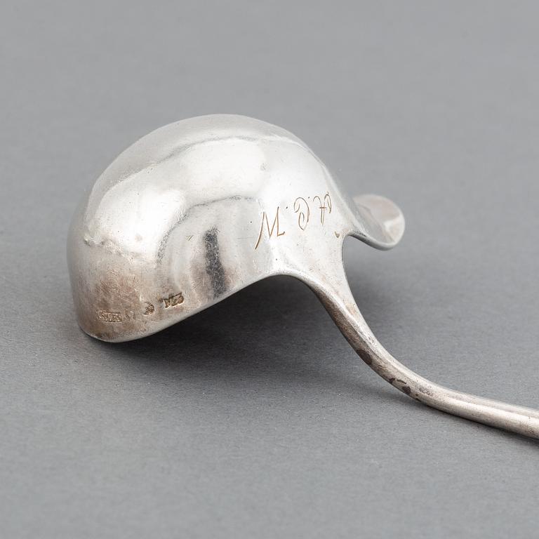 A silver serving spoon, sprinkle spoon and sauce spoon, Sweden, 19th century.
