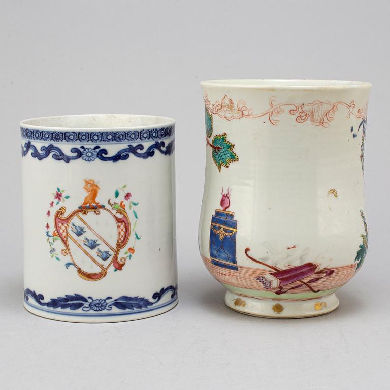 Two famille rose and blue and white jugs, Qing dynasty, Qianlong (1736-95).