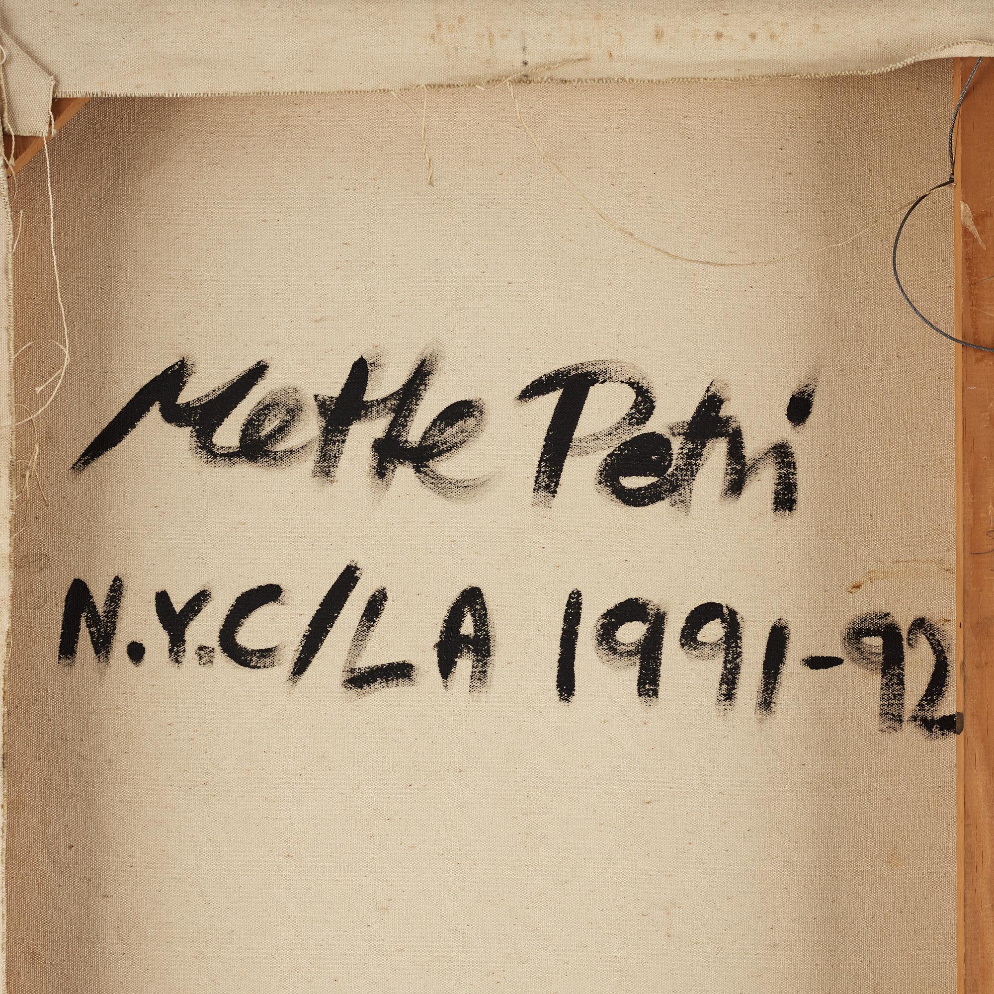Mette Petri, olja på duk, signerad och daterad NYC/LA 1991-92 a tergo.