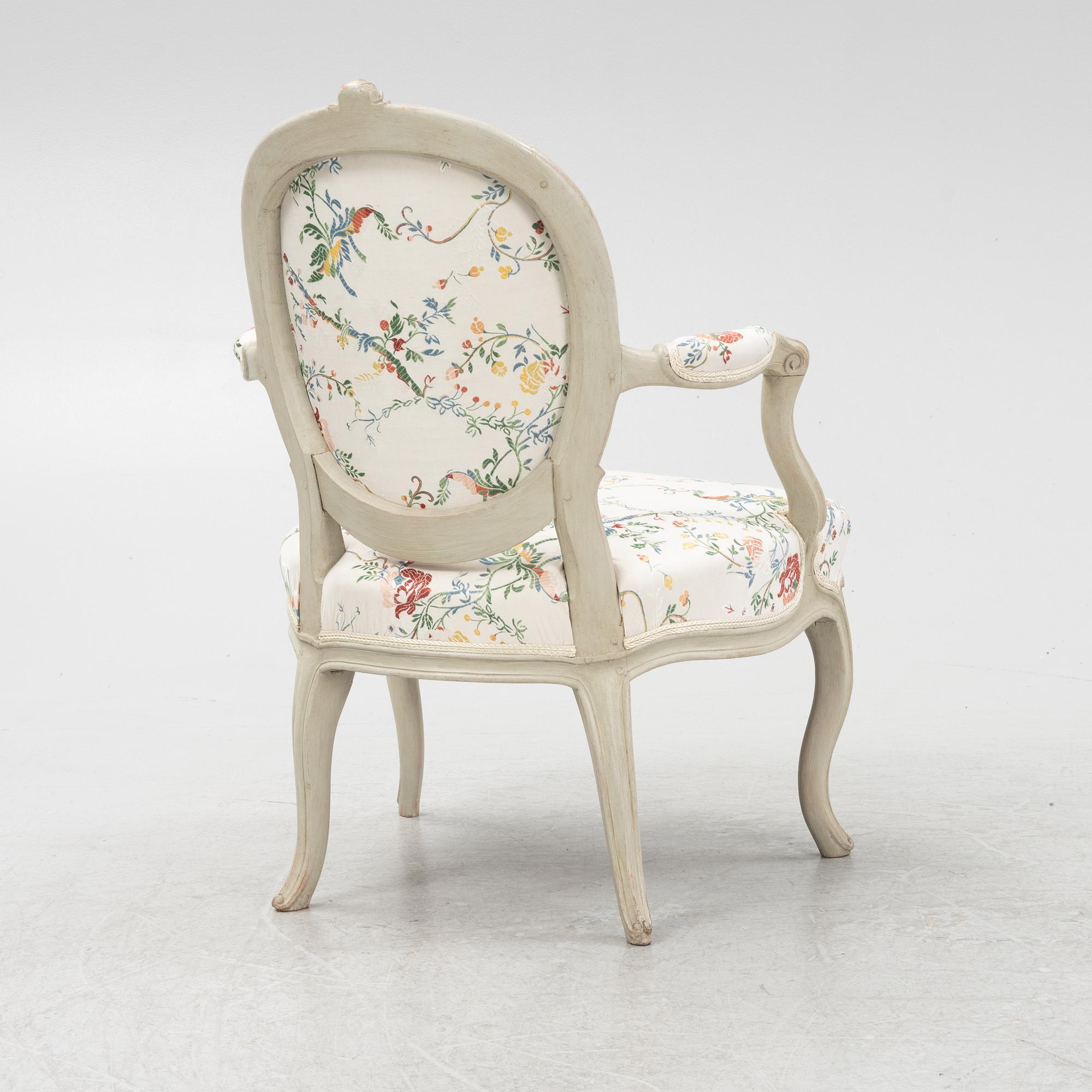 A Swedish Rococo open armchair, later part of the 18th century.