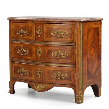 104. A kingwood parquetry and gilt-bronze mounted Louis XV commode, Paris, mid 18th century.