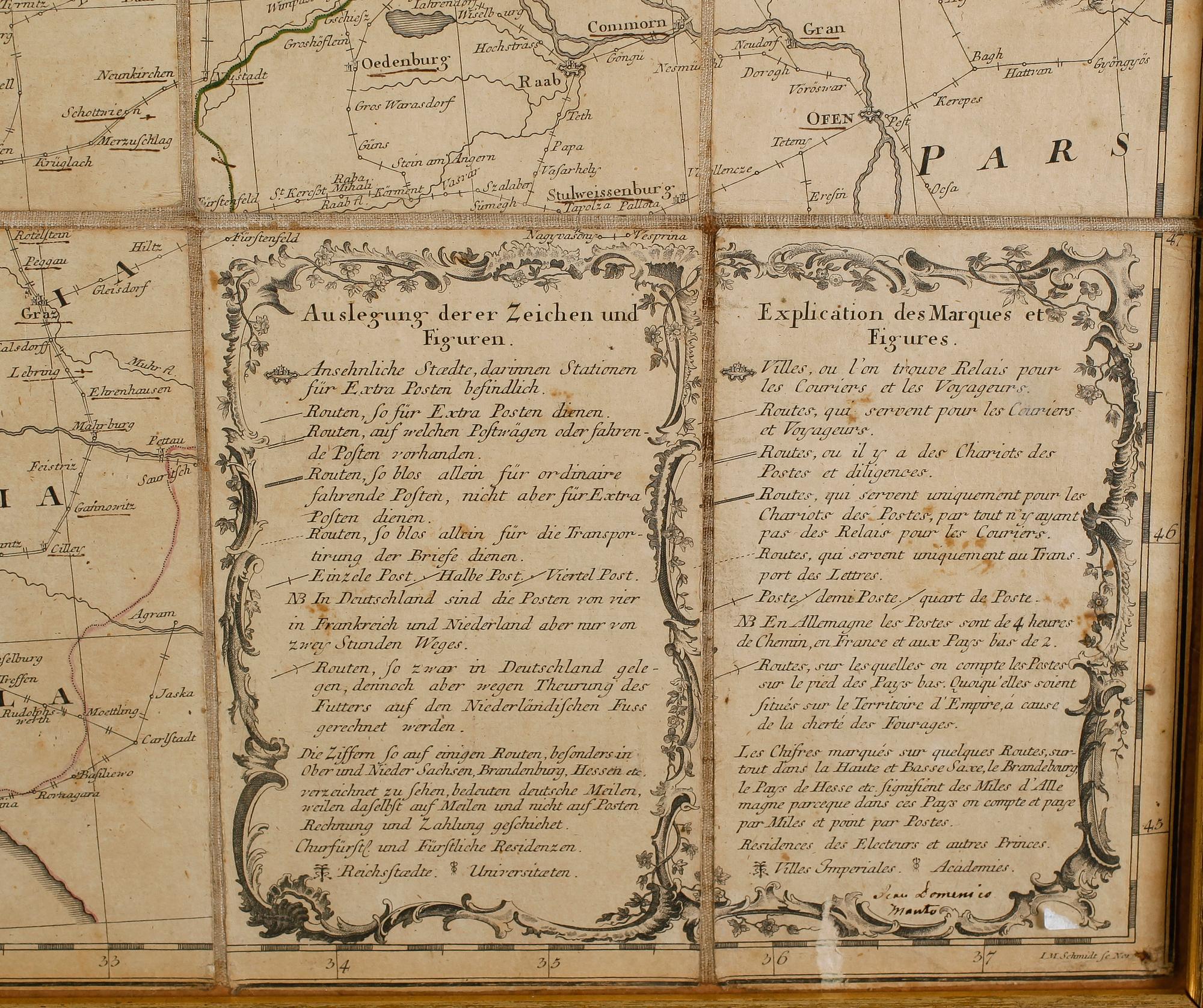 KARTA, kopparstick på duk, Postkarte durch ganze Deutschland, Nürnberg 1786.