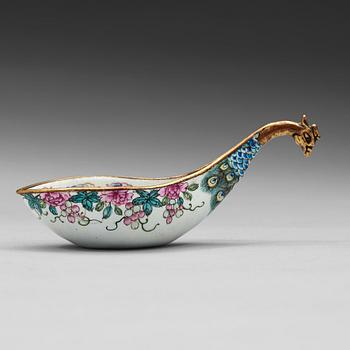 A enamel on copper ladle, Qing dynasty, 19th Century.