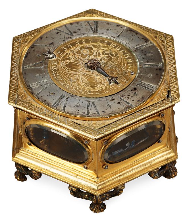 A Baroque 17th Century table clock by Wolffgand Günter, Gedau.