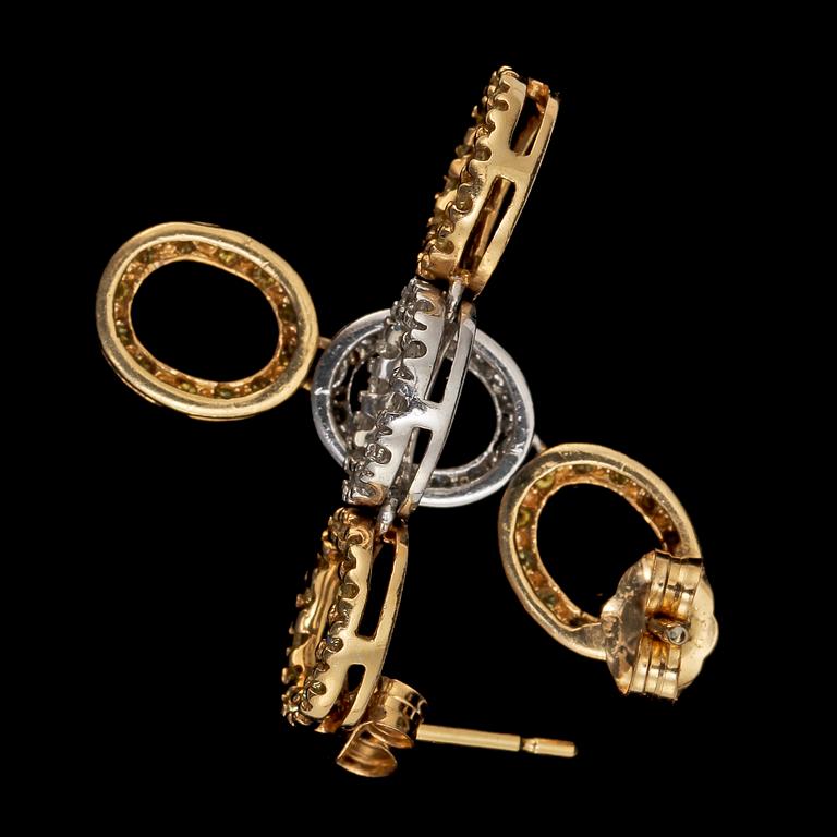 ÖRHÄNGEN, ett par, 14k vit- o rödguld med vita o gula briljantslipade diamanter tot ca 0,75ct. Vikt 3 g.