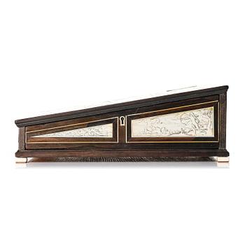 A Neopolitan ebony, rosewood and engraved ivory writing box from the circle of Iacopo Fiamengo, first part 17th century.
