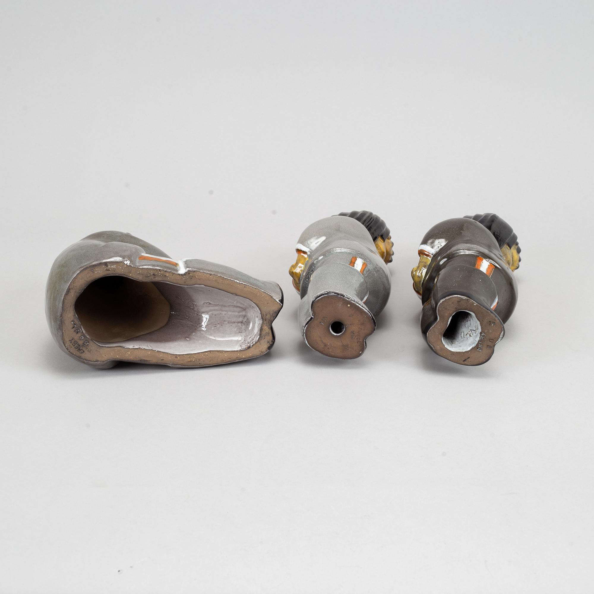 Three earthenware fingurines by Vicke Lindstrand for Upsala-Ekeby.