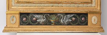 A late Gustavian giltwood and gouache-inset mirror attributed to Hedberg & Lindblad, (Stockholm 1802-05).