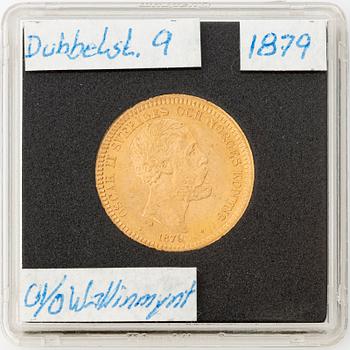 Gold coin, Oscar II, 20 kronor, type III, Sweden 1879.