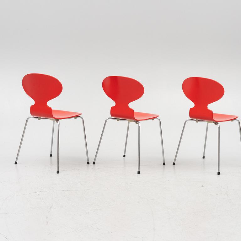 Arne Jacobsen, three 'Ant' chairs, Fritz Hansen, Denmark, 1989.