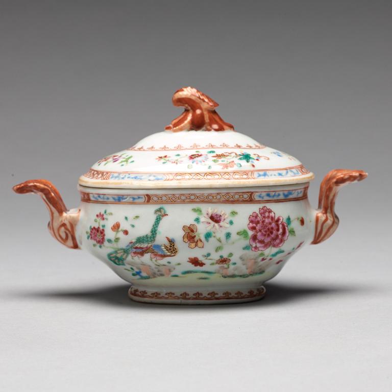 A famille rose 'Double Peacock' tureen with cover, Qing dynasty, Qianlong (1736-95).