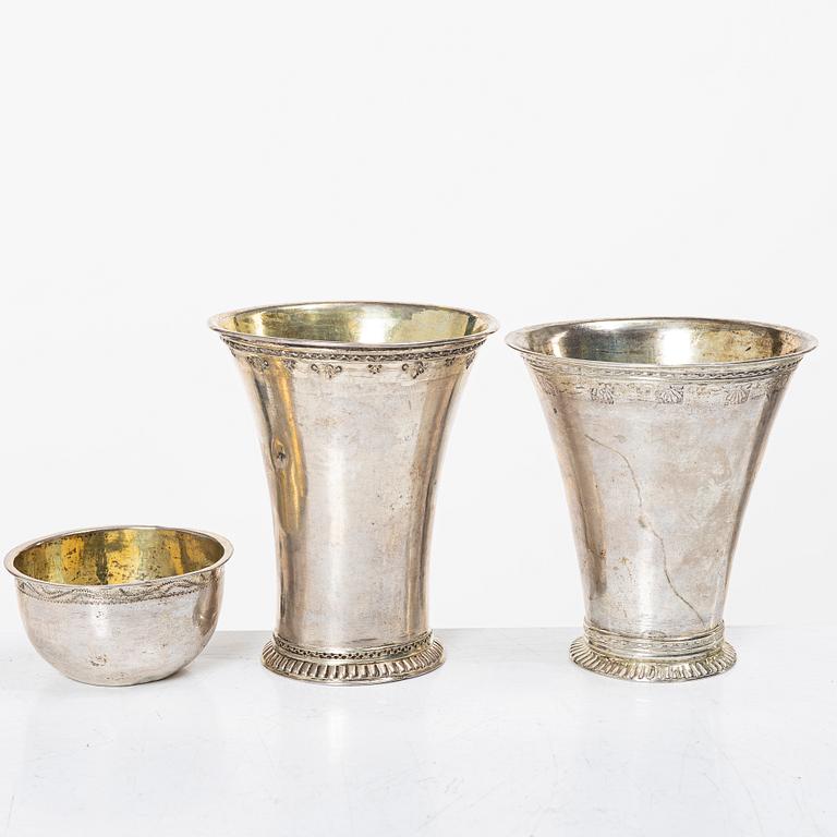 Two Swedish silver beakers and a tumbler, Stockholm, second half of the 18th century - early 19th century.