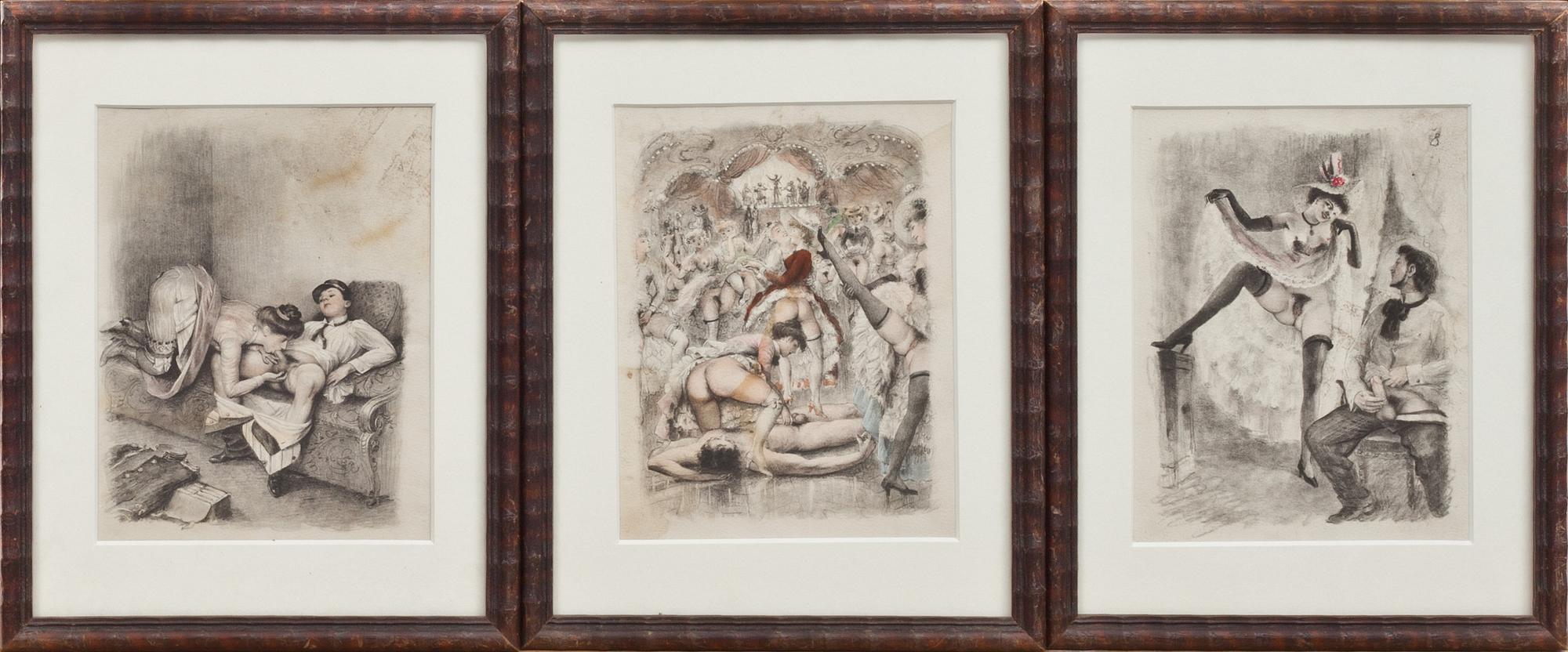 OKÄND KONSTNÄR, teckningar, 3 st. Erotiska motiv. 1900-talets första hälft.