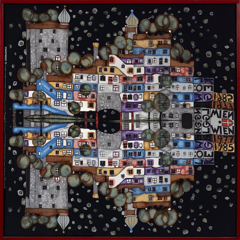 Friedensreich Hundertwasser, efter, textil, motiv 871, "Huset är människans reflektion".