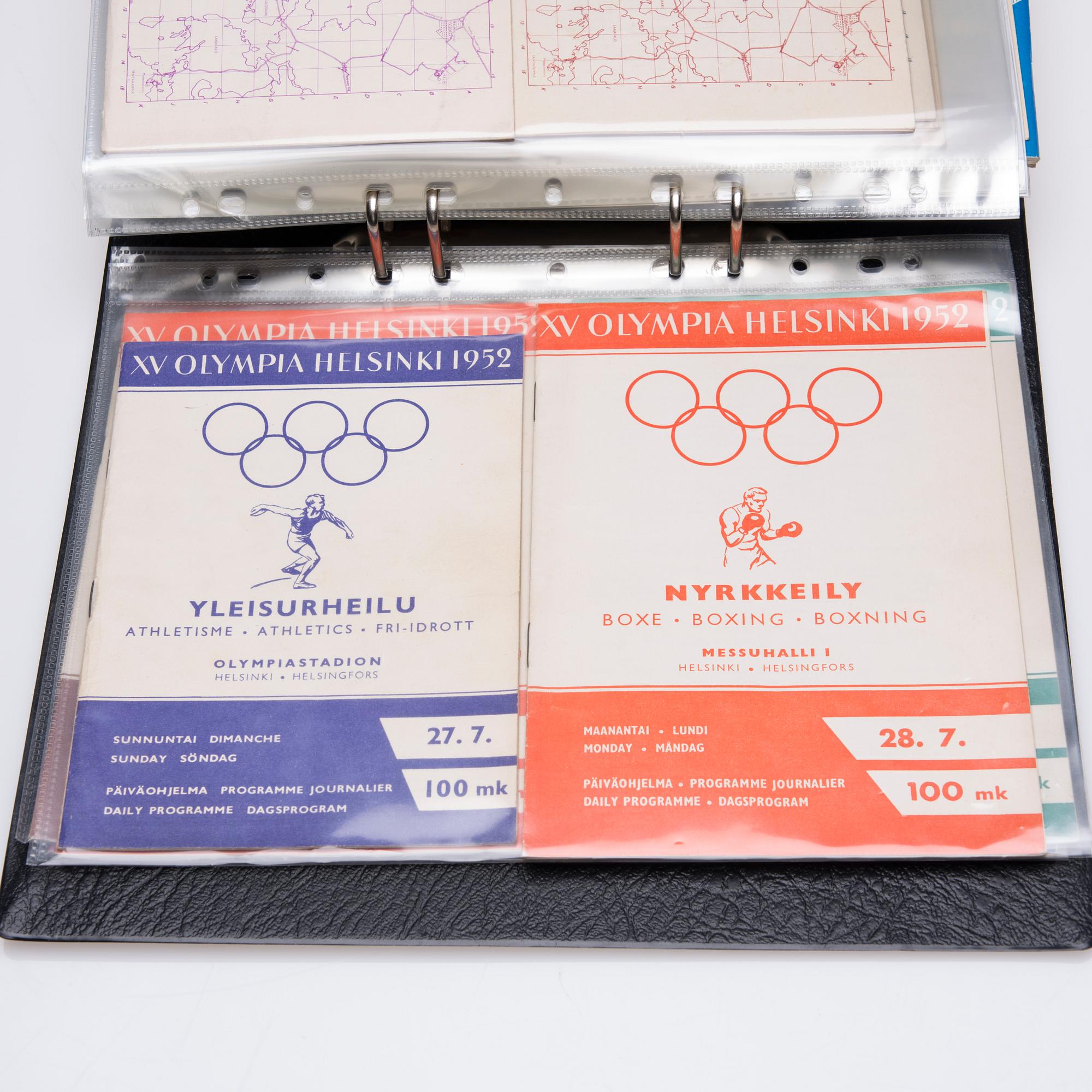 SPORTTIDNINGAR, INTRÄDESBILJETTER, PROGRAMBLAD,  1948-1960-tal, inkl från Olympiska Sommarspelen i Helsingfors 1952.