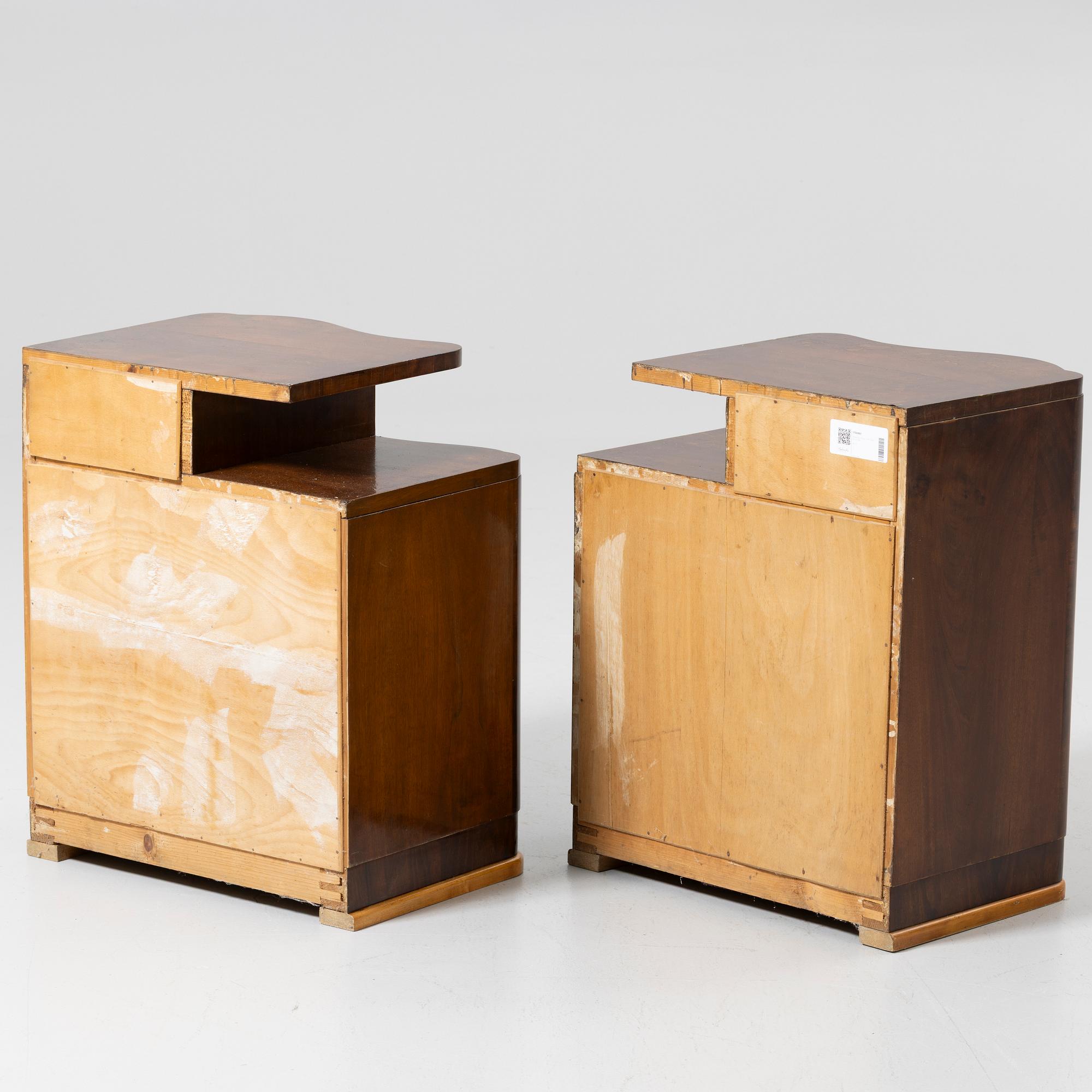 Bedside tables, a pair, first half of the 20th century.