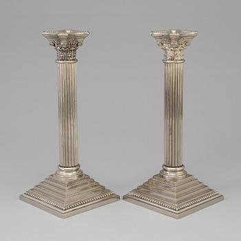 A pair of  TALL SILVER PLATE COLUMN CANDLESTICKS -GODINGER 1992.