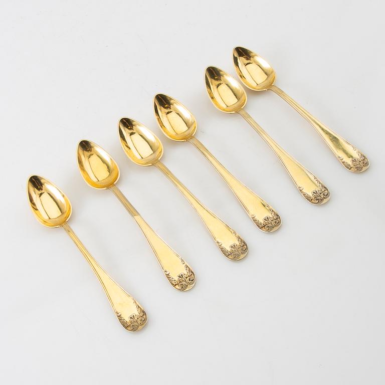 Lars Larsson & Co Spoons 18 pcs "Old French" gilded silver Gothenburg 1867.