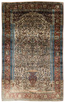 306. A rug, antique, silk Kashan, possible Motachem, ca 208-213,5 x 129,5-132 cm.