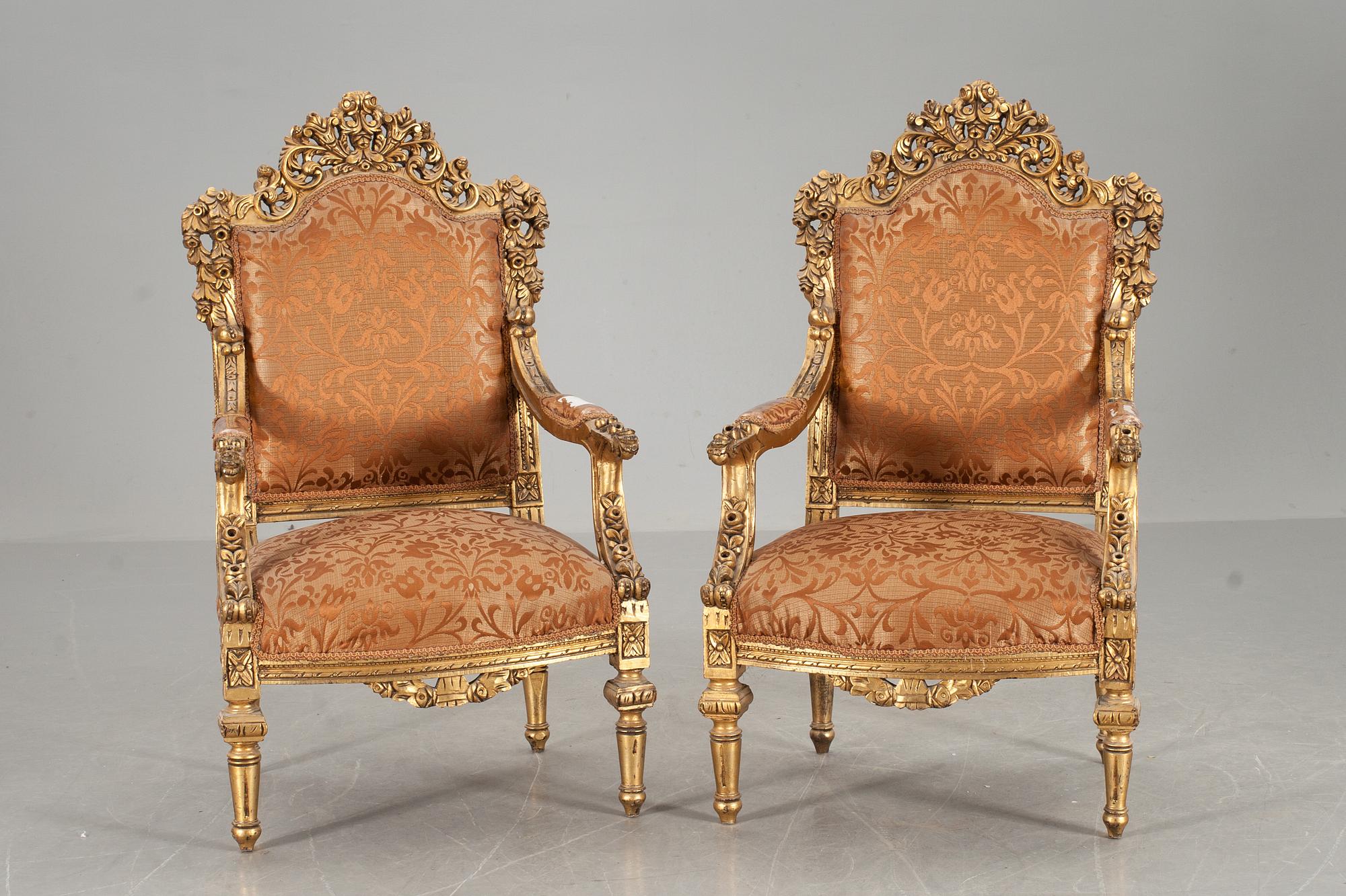 KARMSTOLAR, ett par, ny-Louis XV-stil, 1900/2000-tal.