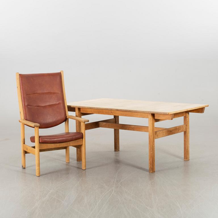 A HANS J WEGNER TABLE AND ARMCHAIR, Getama Denmark 1970's.