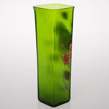A VASE, glas with painted decoration, Jugend ca 1900.