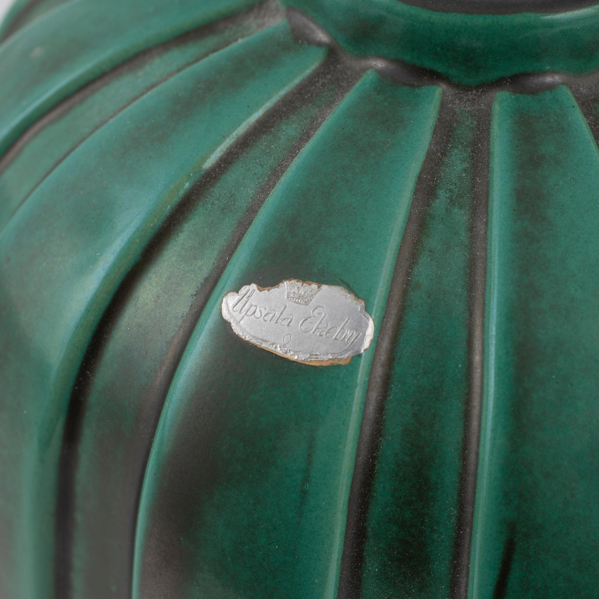 Upsala ekeby green glaced vase.