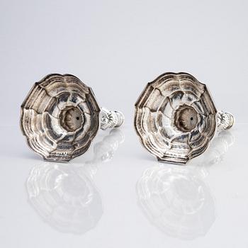 A pair of Swedish silver candlesticks, marks of Lorenz Swan, Nyköping 1759.